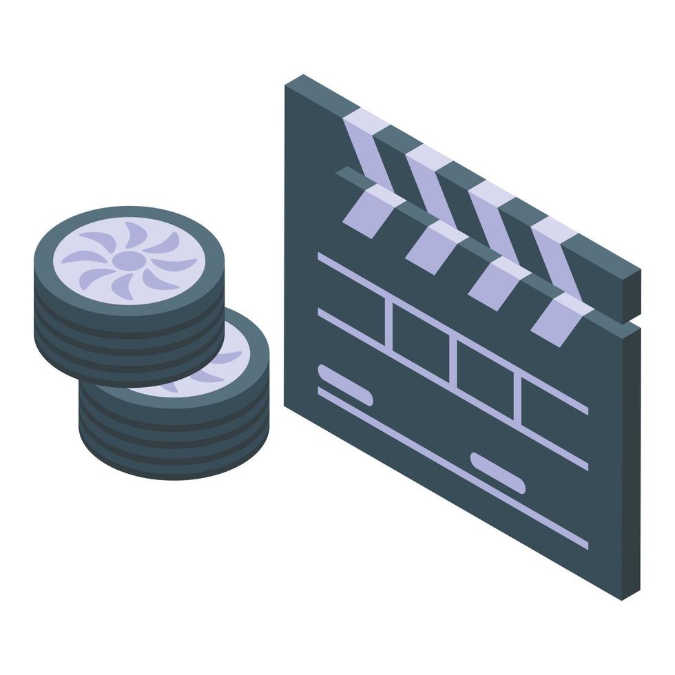 Car cinema clapper icon isometric vector. Open air cinema vector