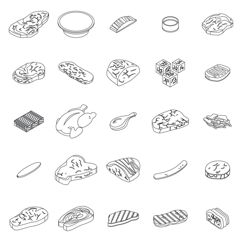 Meat icons set outline vector