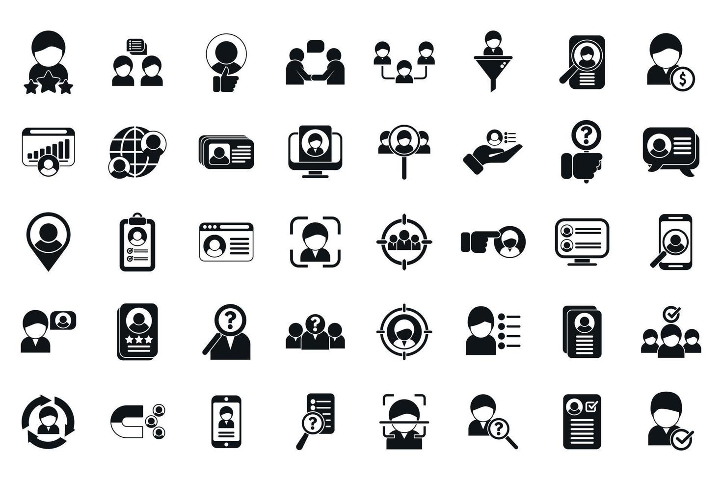 Know your client icons set simple vector. Card cms vector