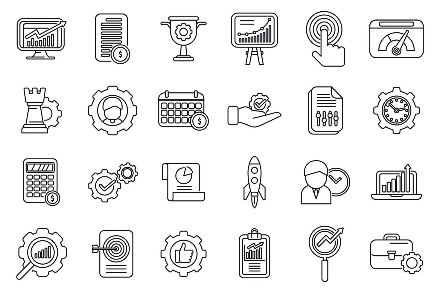 Performance management icons set outline vector. People study vector
