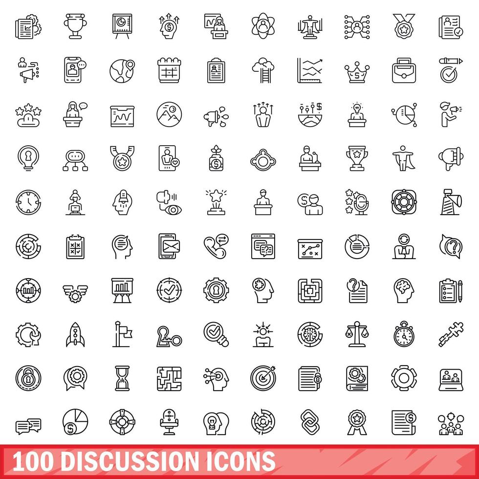 100 discussion icons set, outline style vector