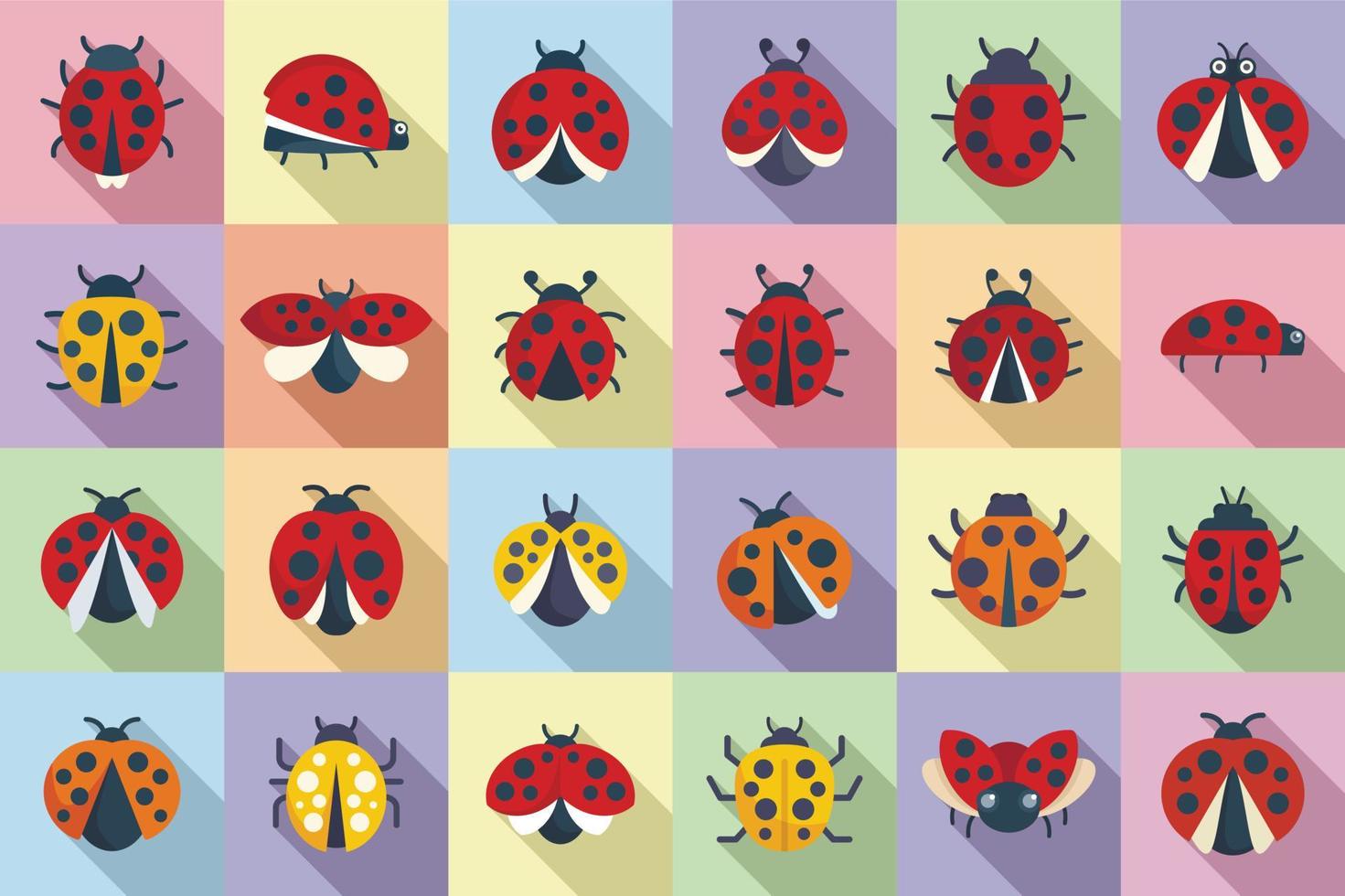 Insect ladybird icons set flat vector. Child fly vector