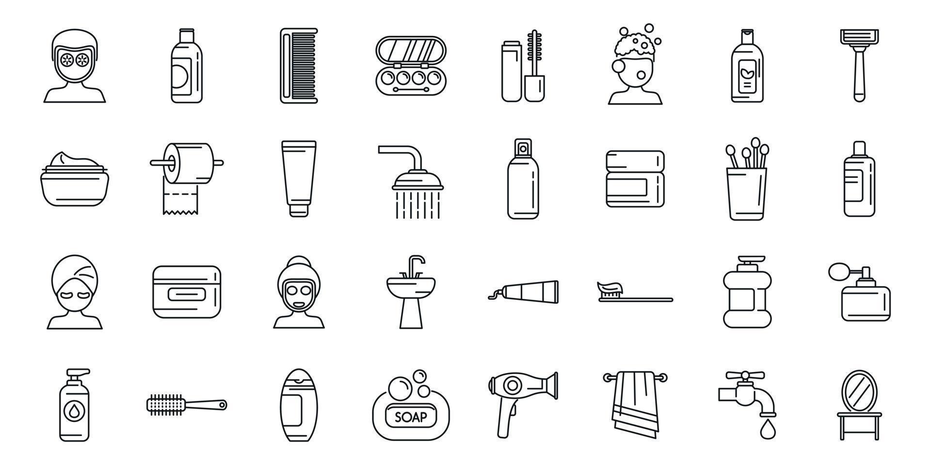 Morning treatments icons set outline vector. Care shave vector