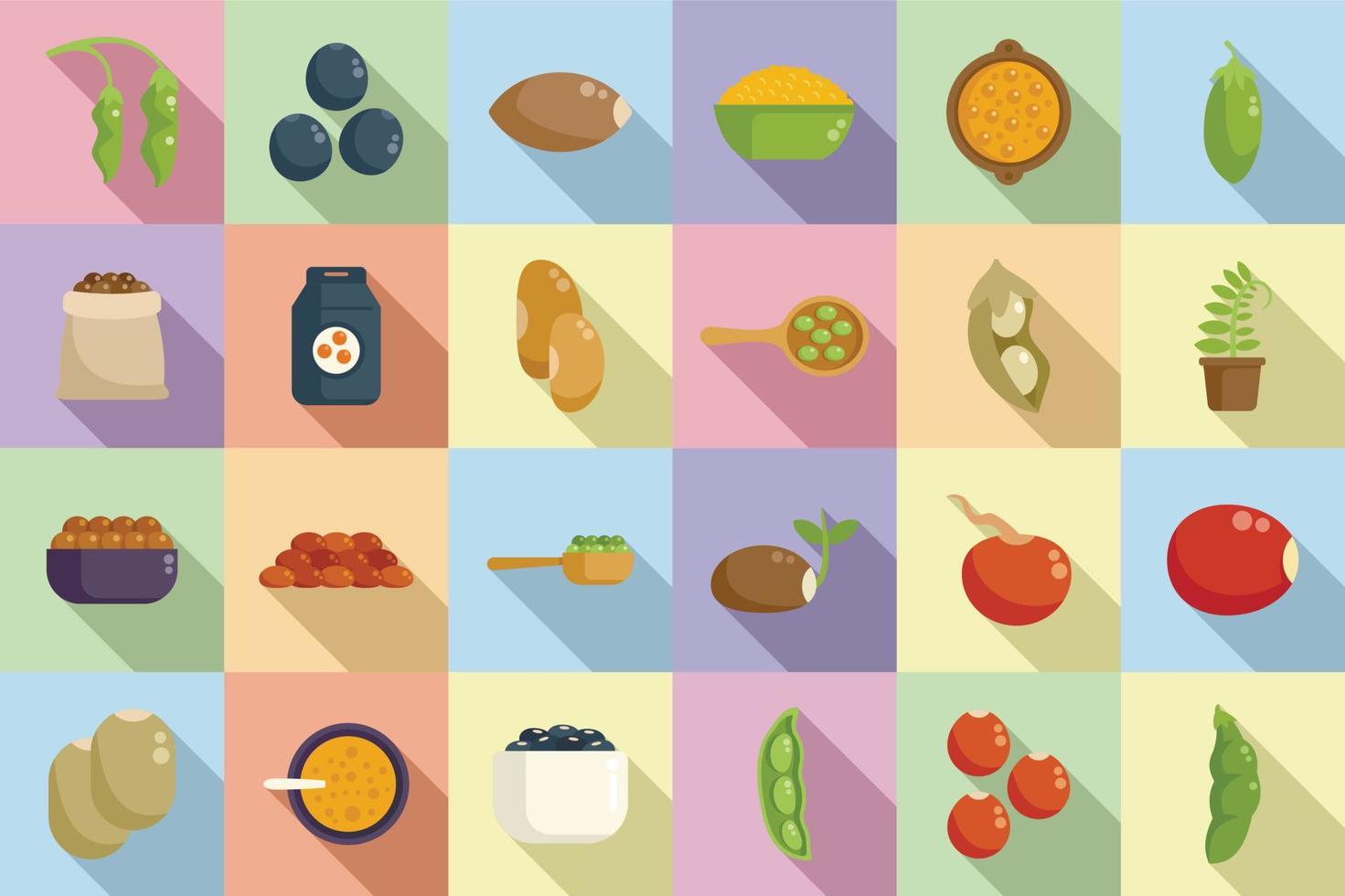 Lentil icons set flat vector. Bean bread vector