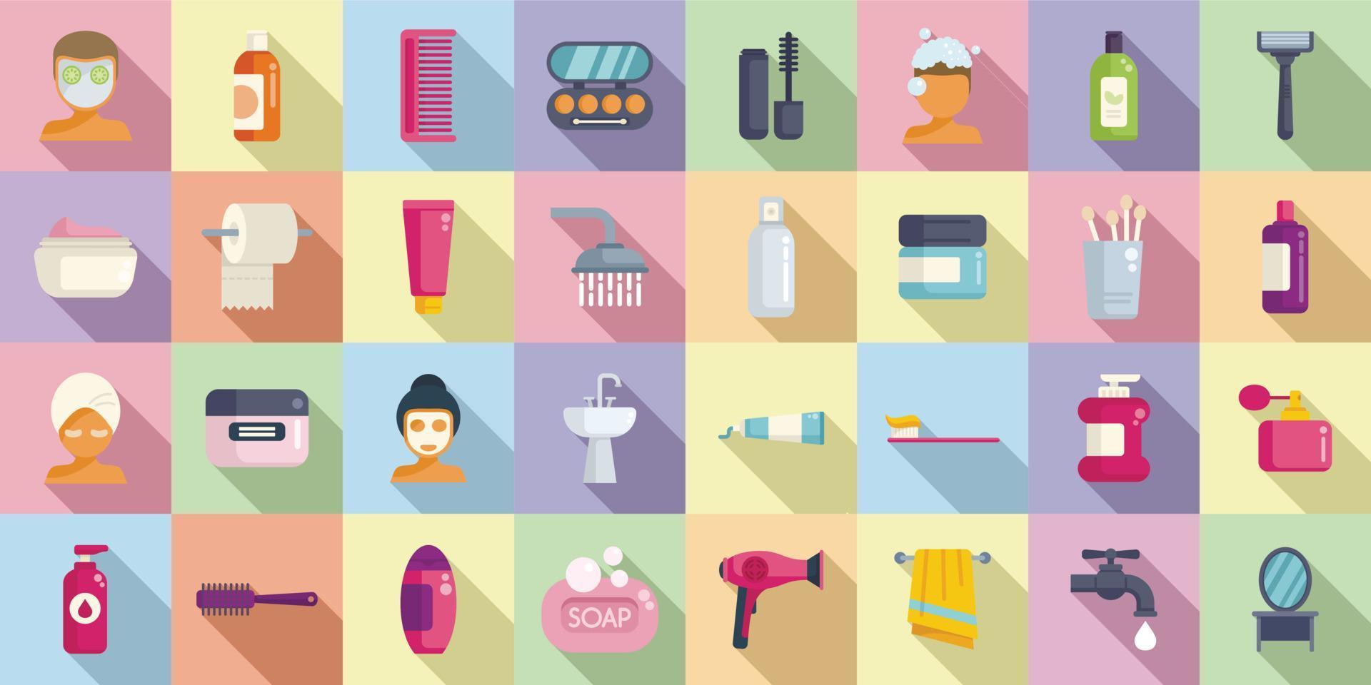 Morning treatments icons set flat vector. Care shave vector