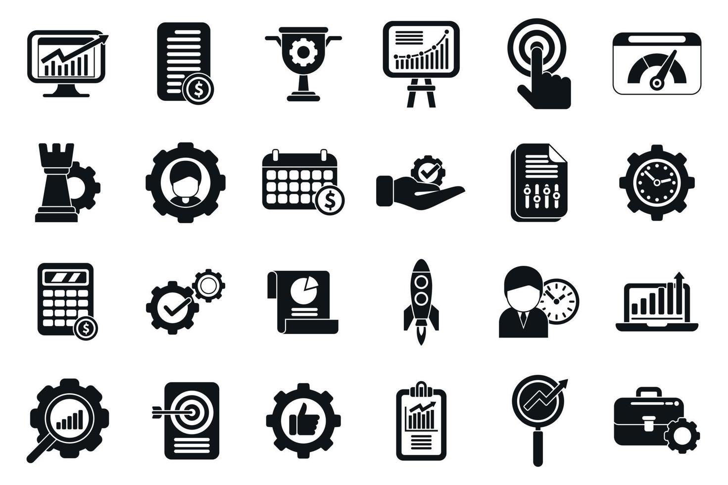 Performance management icons set simple vector. People study vector