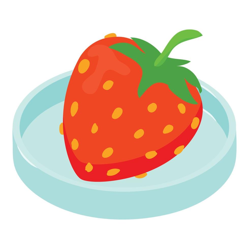 Fruit quality icon isometric vector. Fresh strawberry with essence on petri dish vector