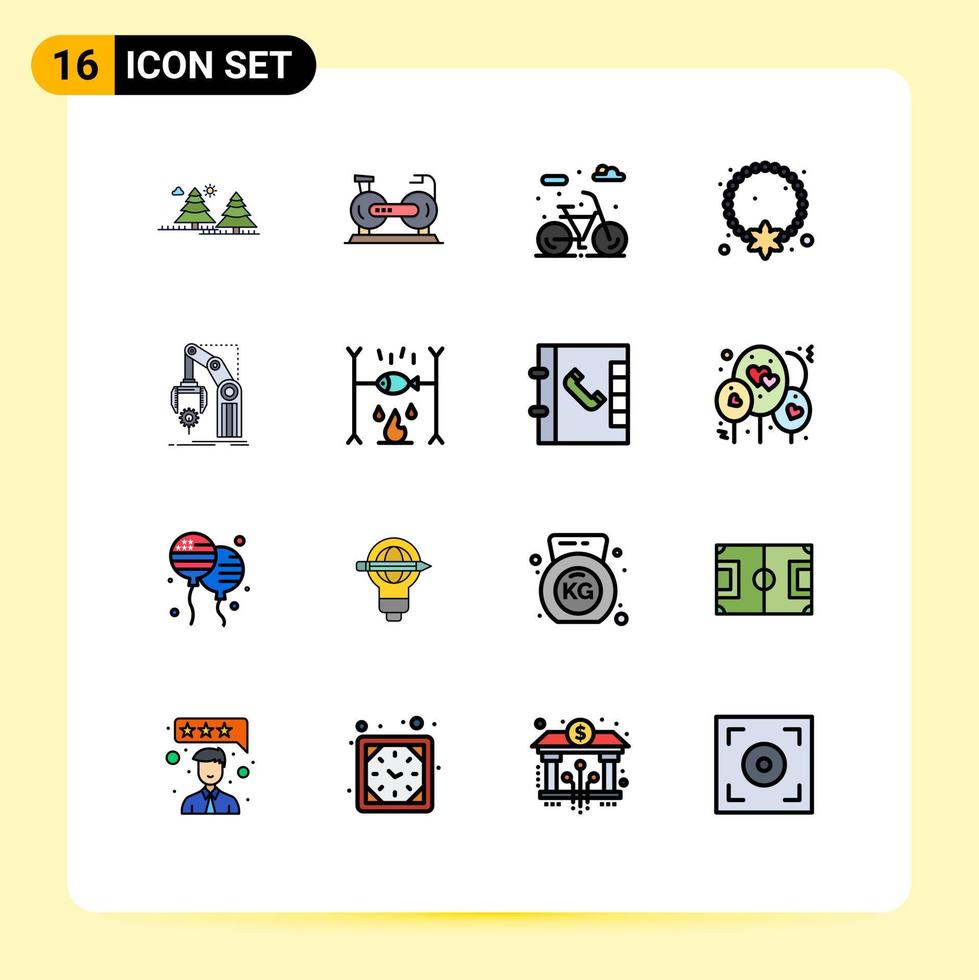 16 Universal Flat Color Filled Line Signs Symbols of pendant necklace bike locket lifecycle Editable Creative Vector Design Elements