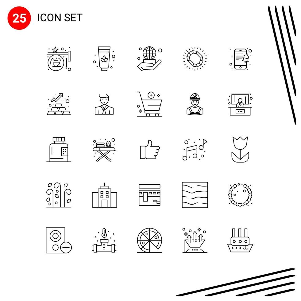 25 Universal Line Signs Symbols of notification luxury world loop jewelry Editable Vector Design Elements