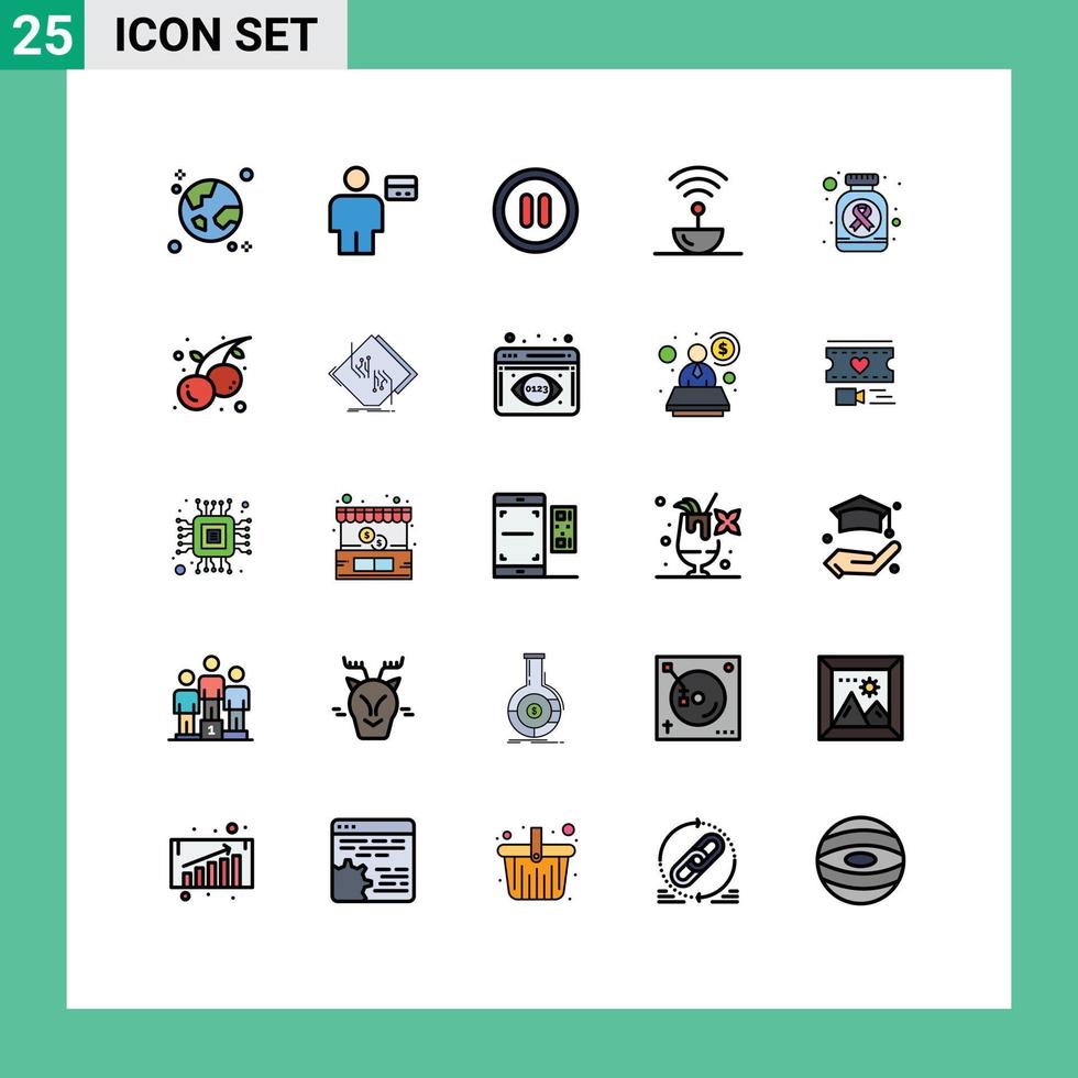 Set of 25 Vector Filled line Flat Colors on Grid for space science credit steel user Editable Vector Design Elements