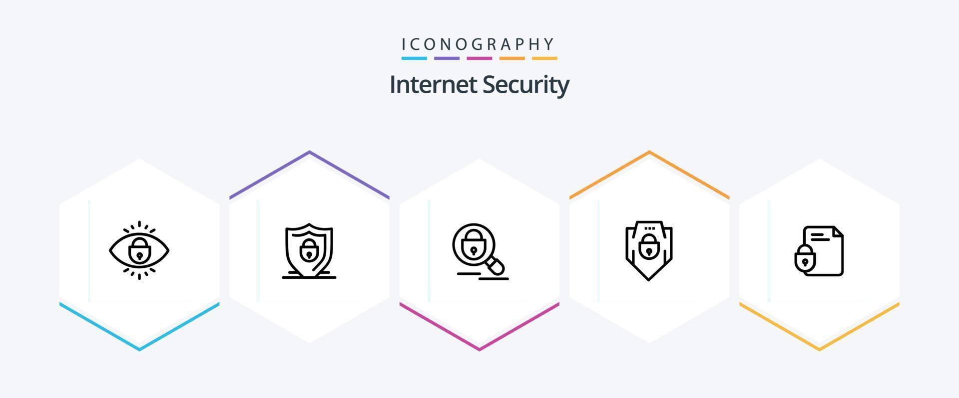 Internet Security 25 Line icon pack including file. web security. search. shield. internet vector