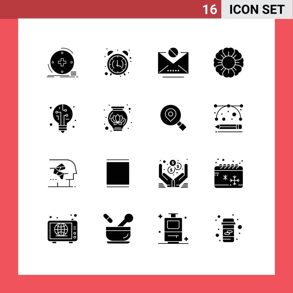 Set of 16 Modern UI Icons Symbols Signs for digital nature morning flower mail Editable Vector Design Elements