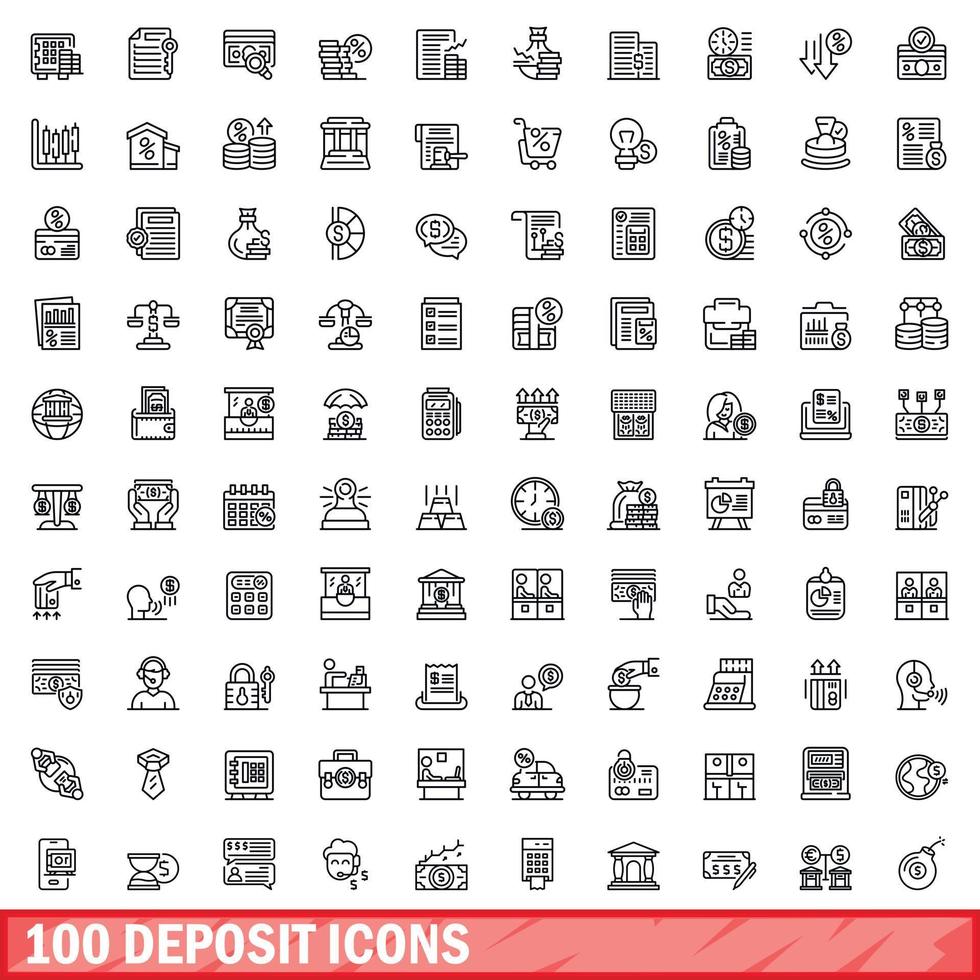 100 deposit icons set, outline style vector