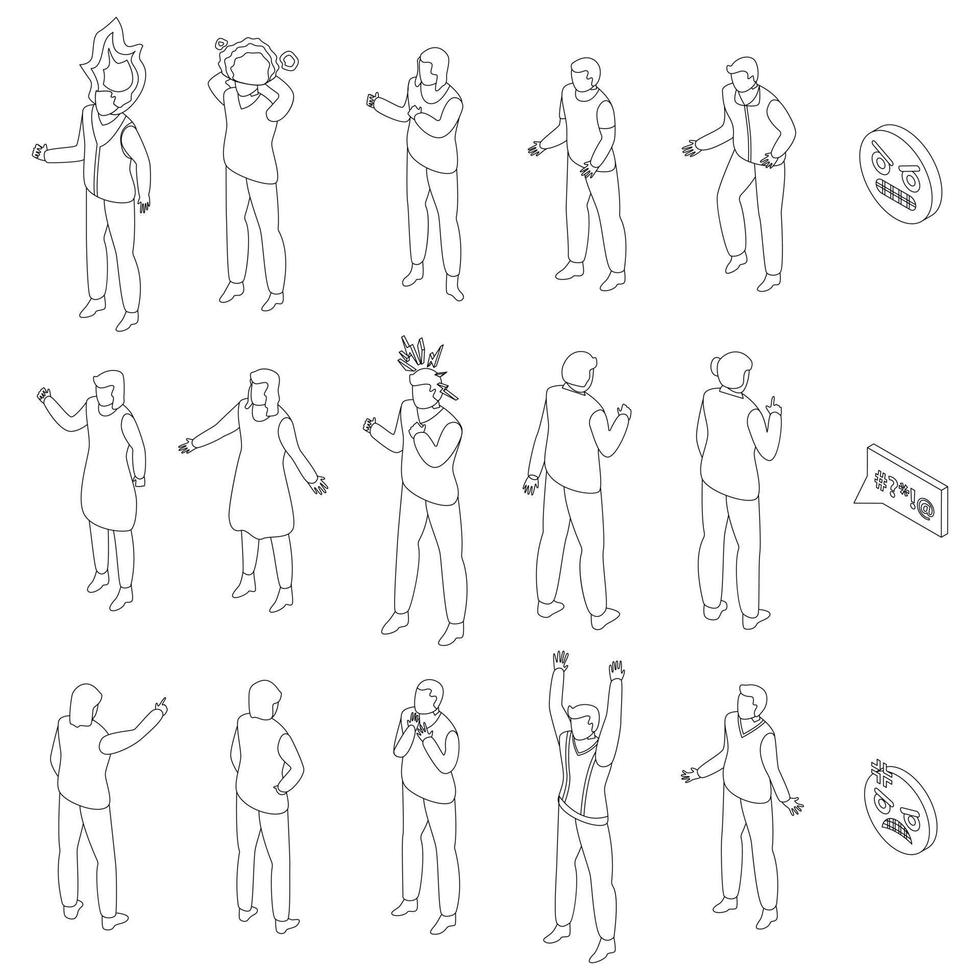 Rage icons set outline vector