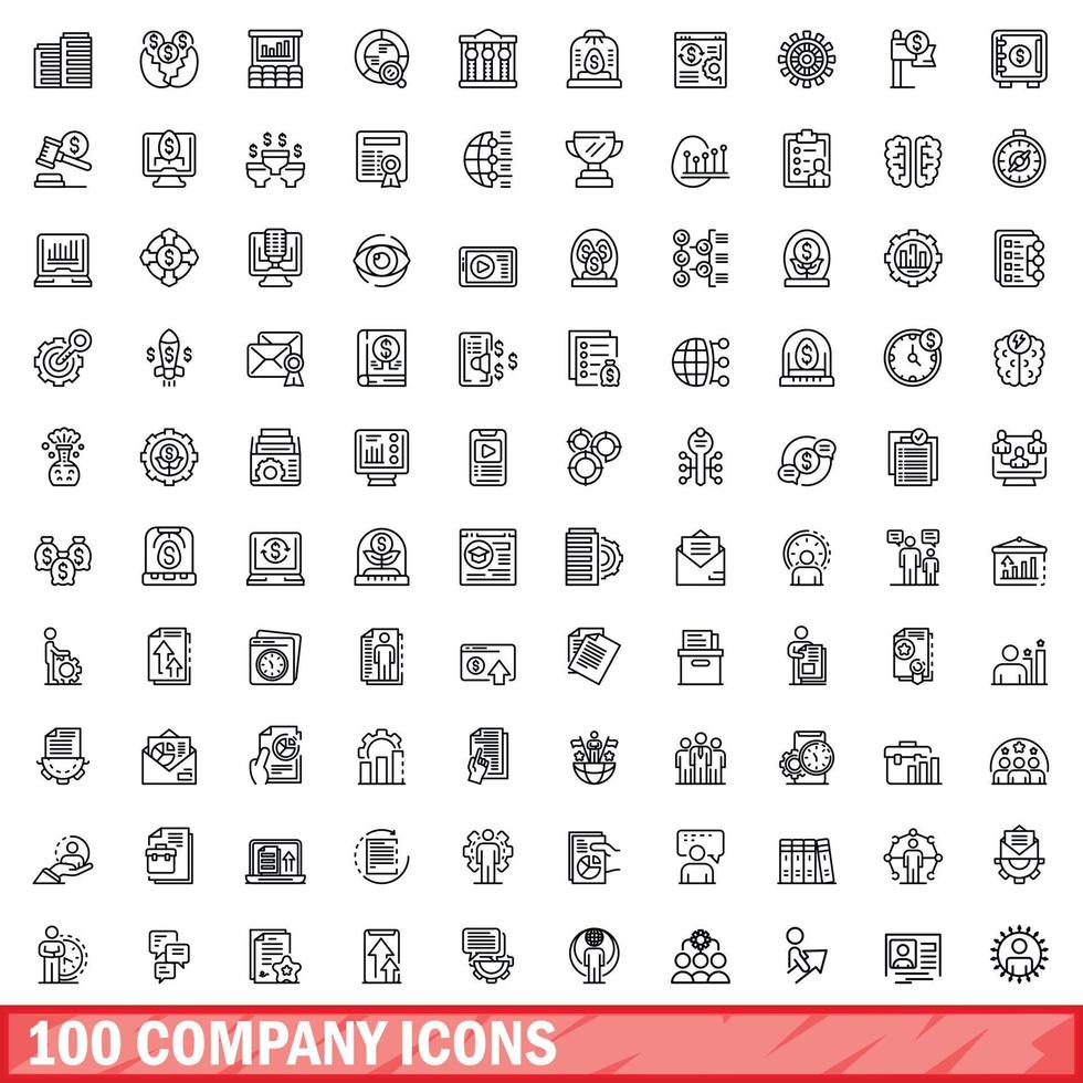 100 company icons set, outline style vector