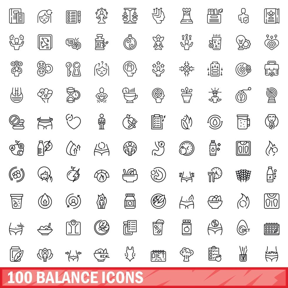 100 balance icons set, outline style vector