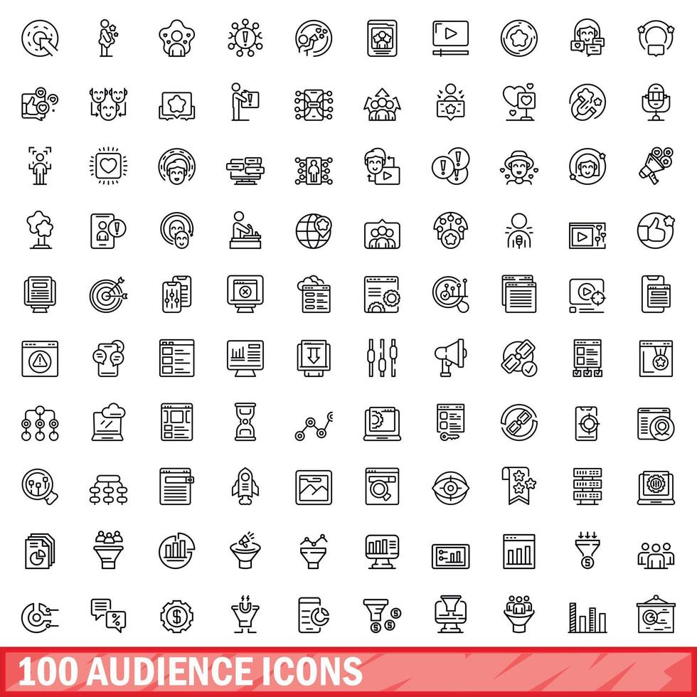 100 audience icons set, outline style vector