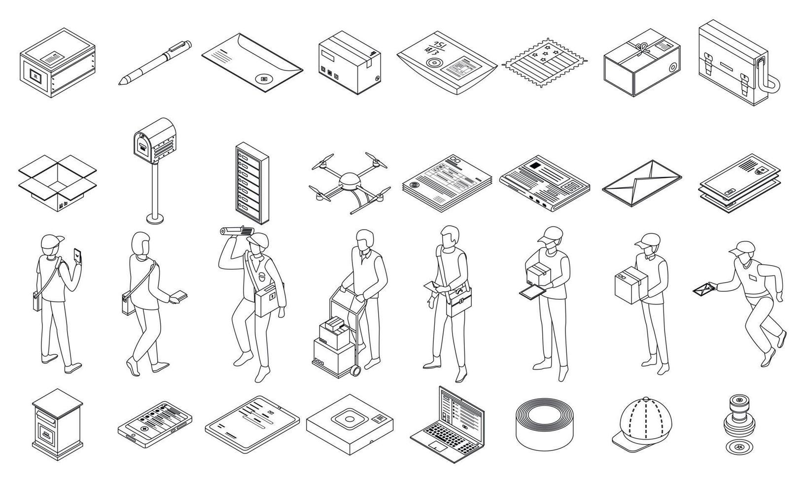 Postman icons set vector outline
