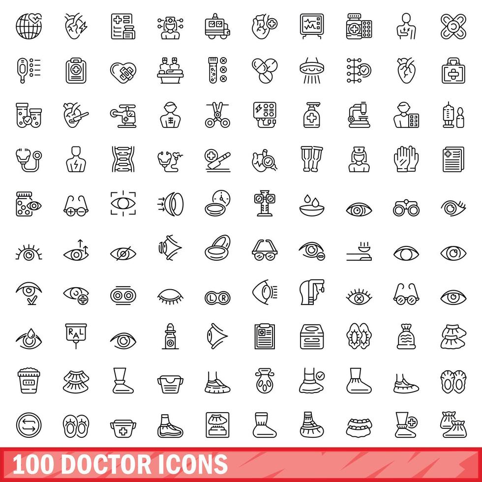 100 doctor icons set, outline style vector