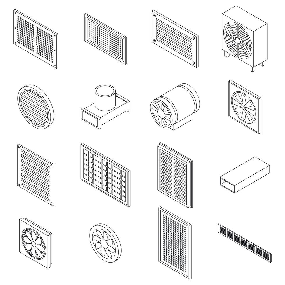 Ventilation icons set outline vector