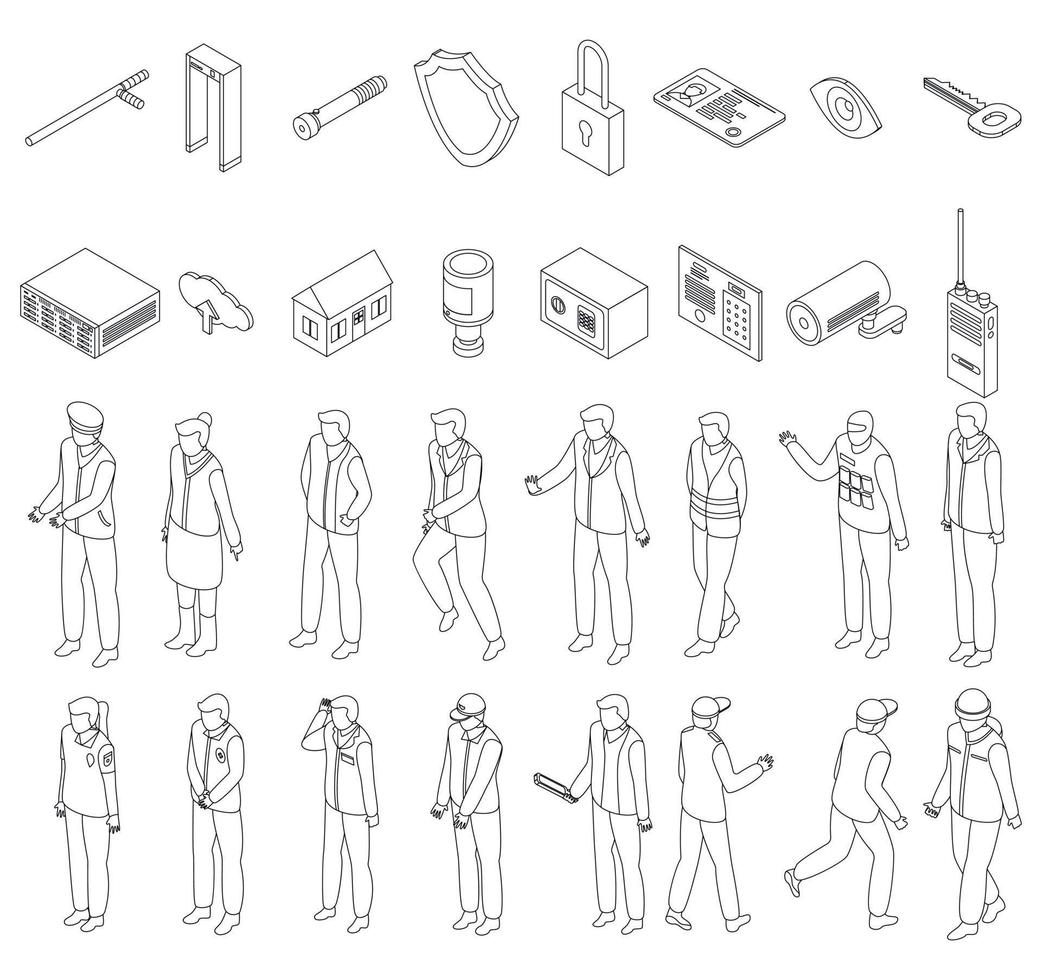 Security service icons set outline vector