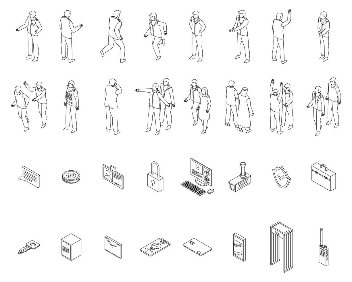 Personal guard icons set outline vector