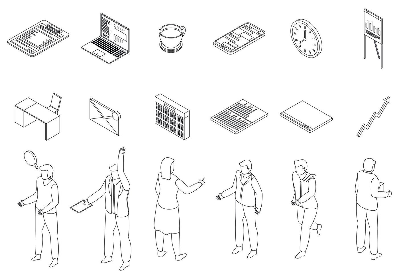 Office manager icons set outline vector