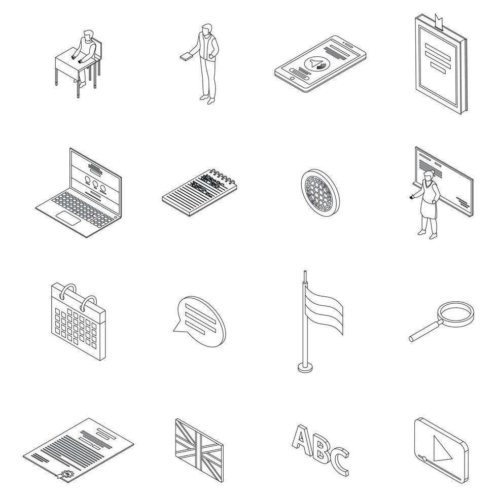Foreign language teacher icons set outline vector