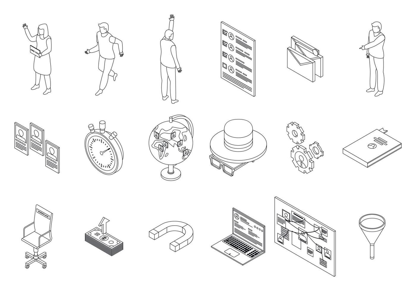 Recruiter icons set outline vector