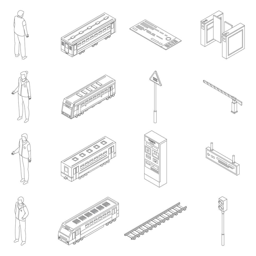 conjunto de iconos de conductor de tren eléctrico vector de contorno