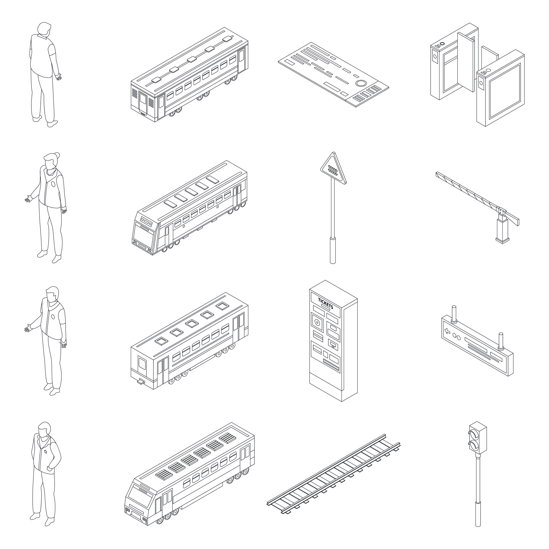 Electric train driver icons set outline vector 16160237 Vector Art at