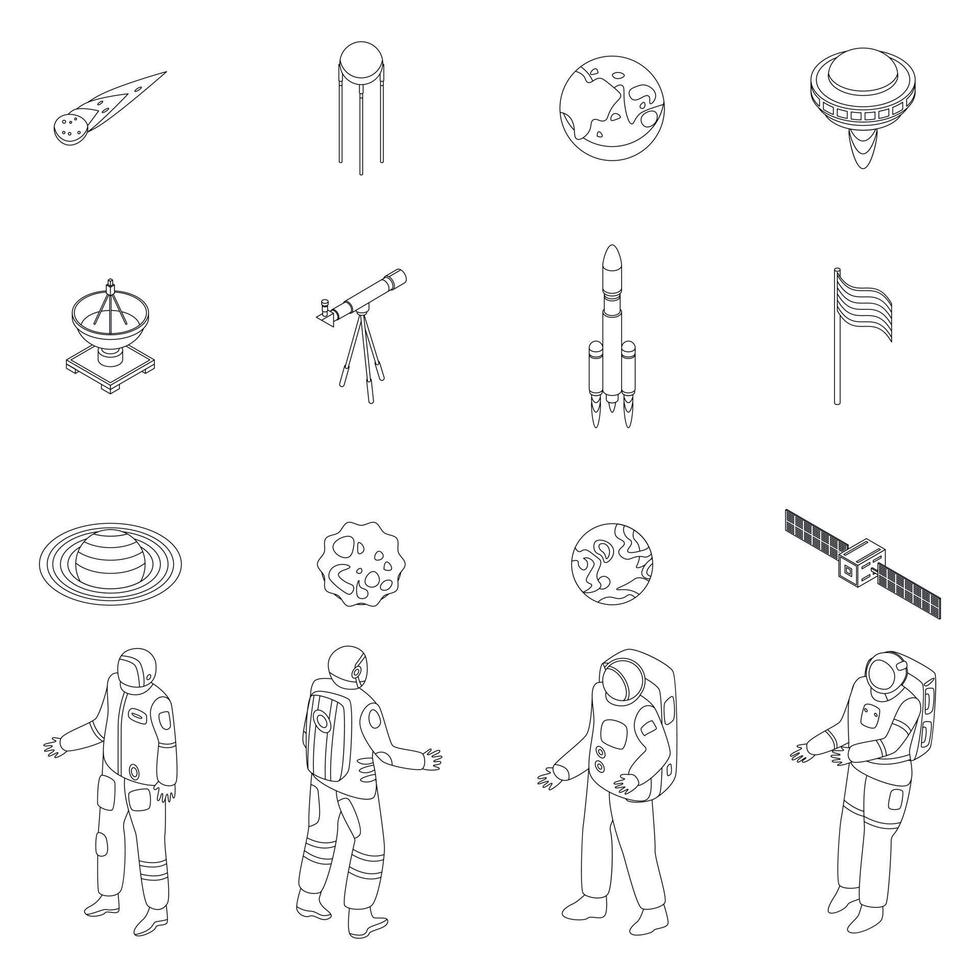 Astronaut icons set outline vector