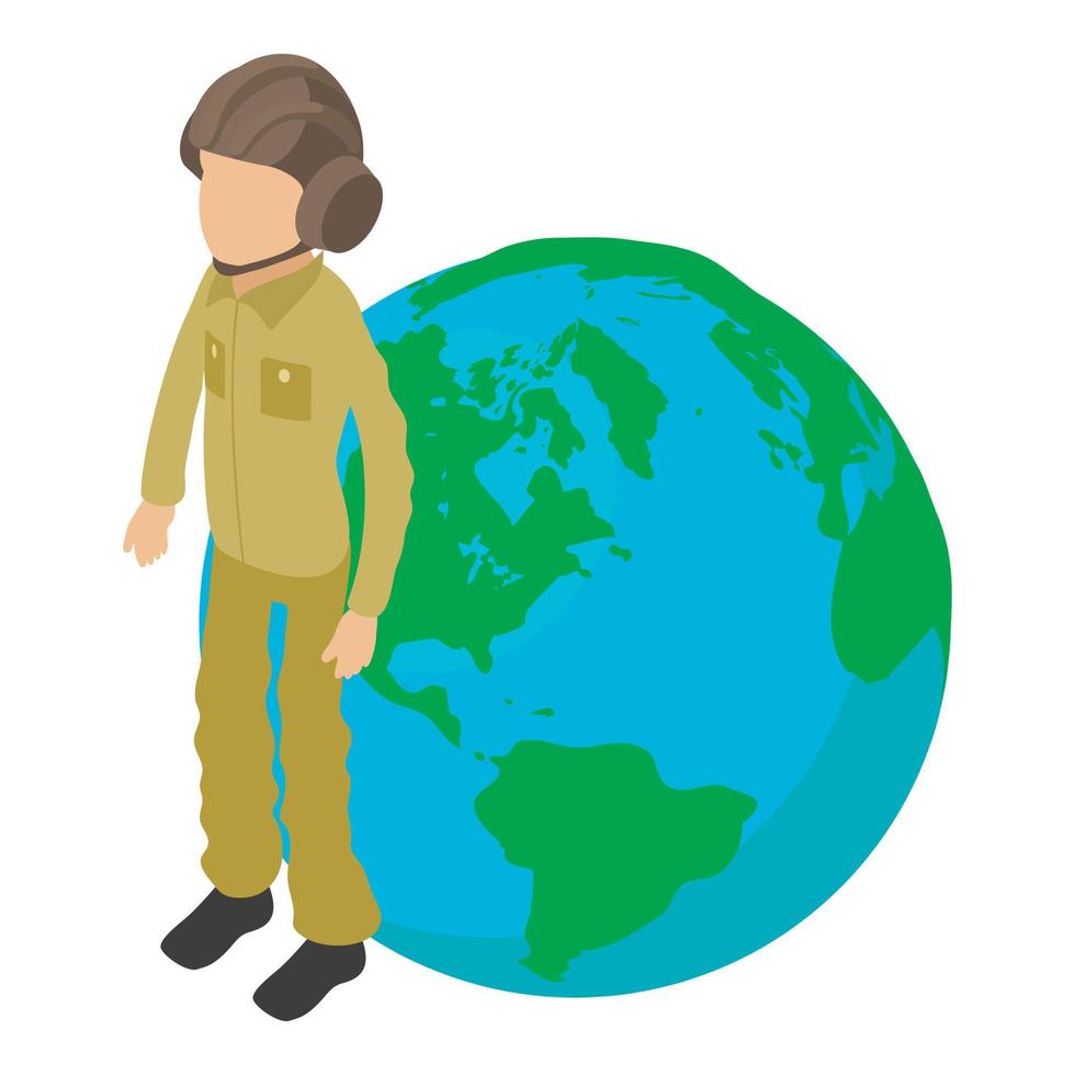 Tankman icon isometric vector. Faceless soldier man on planet earth background vector