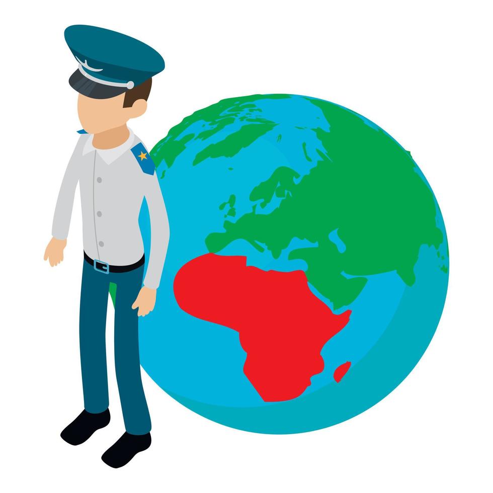 Air pilot icon isometric vector. Airpilot man on background of planet earth icon vector