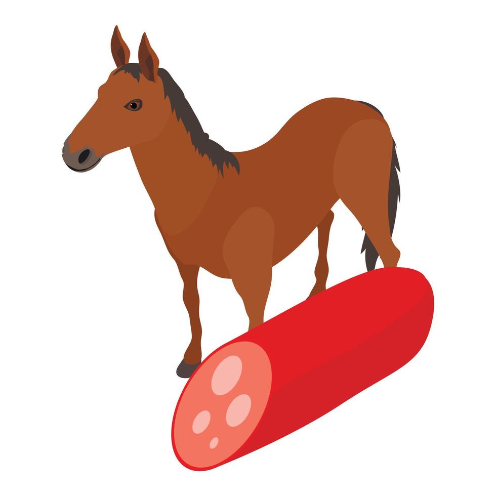 Horse meat icon isometric vector. Horse near cross section of sausage stick icon vector