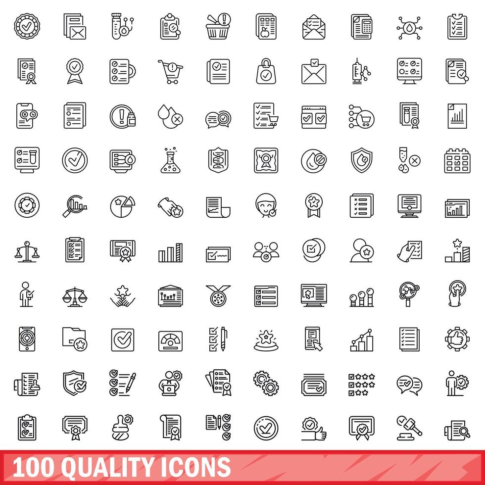 100 quality icons set, outline style vector