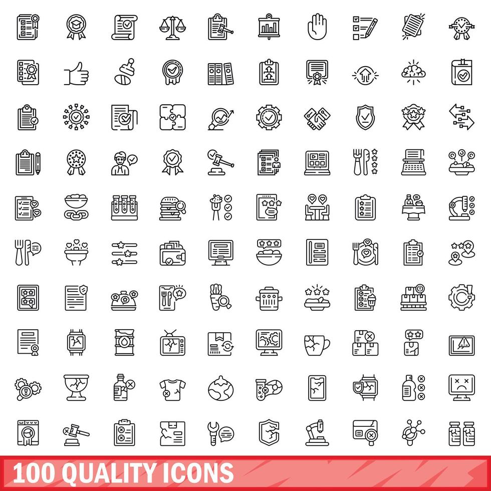 100 quality icons set, outline style vector