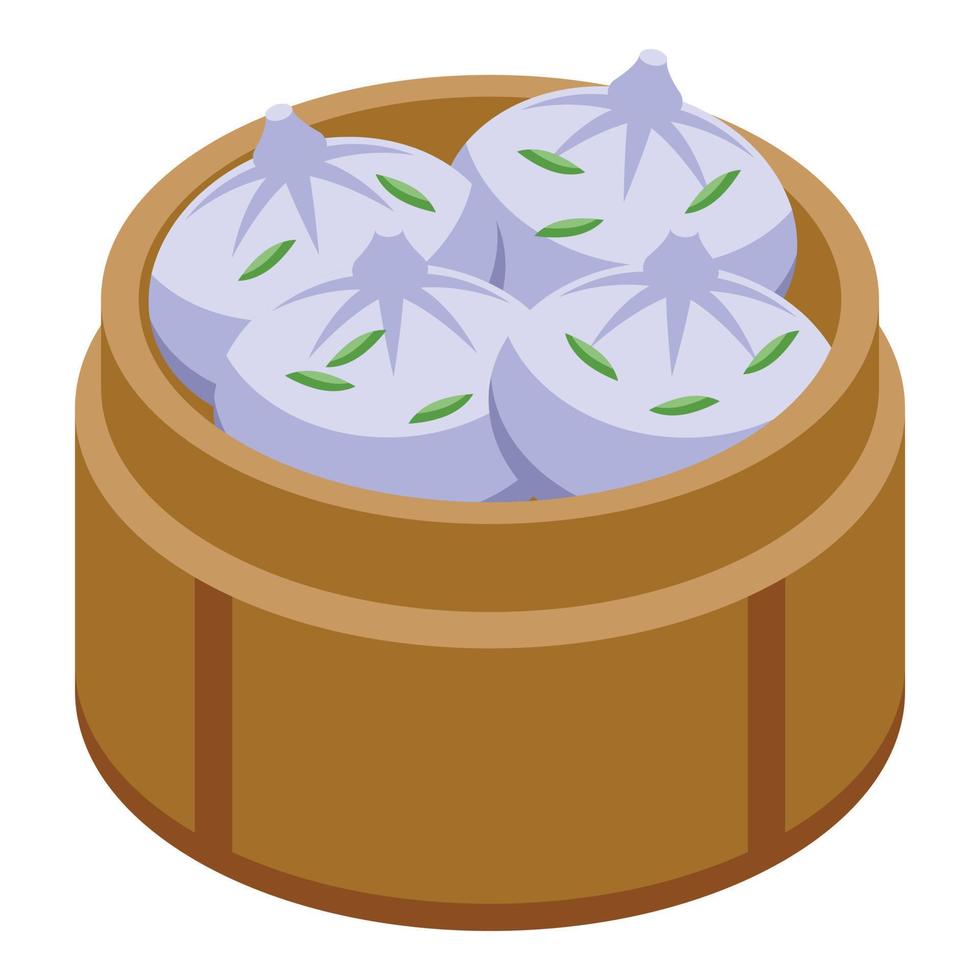 Baozi basket icon isometric vector. Dumpling food vector