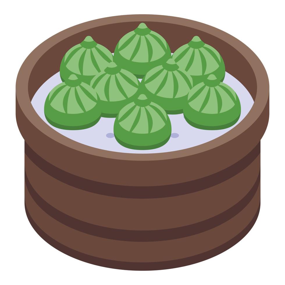 Green baozi icon isometric vector. Chinese food vector