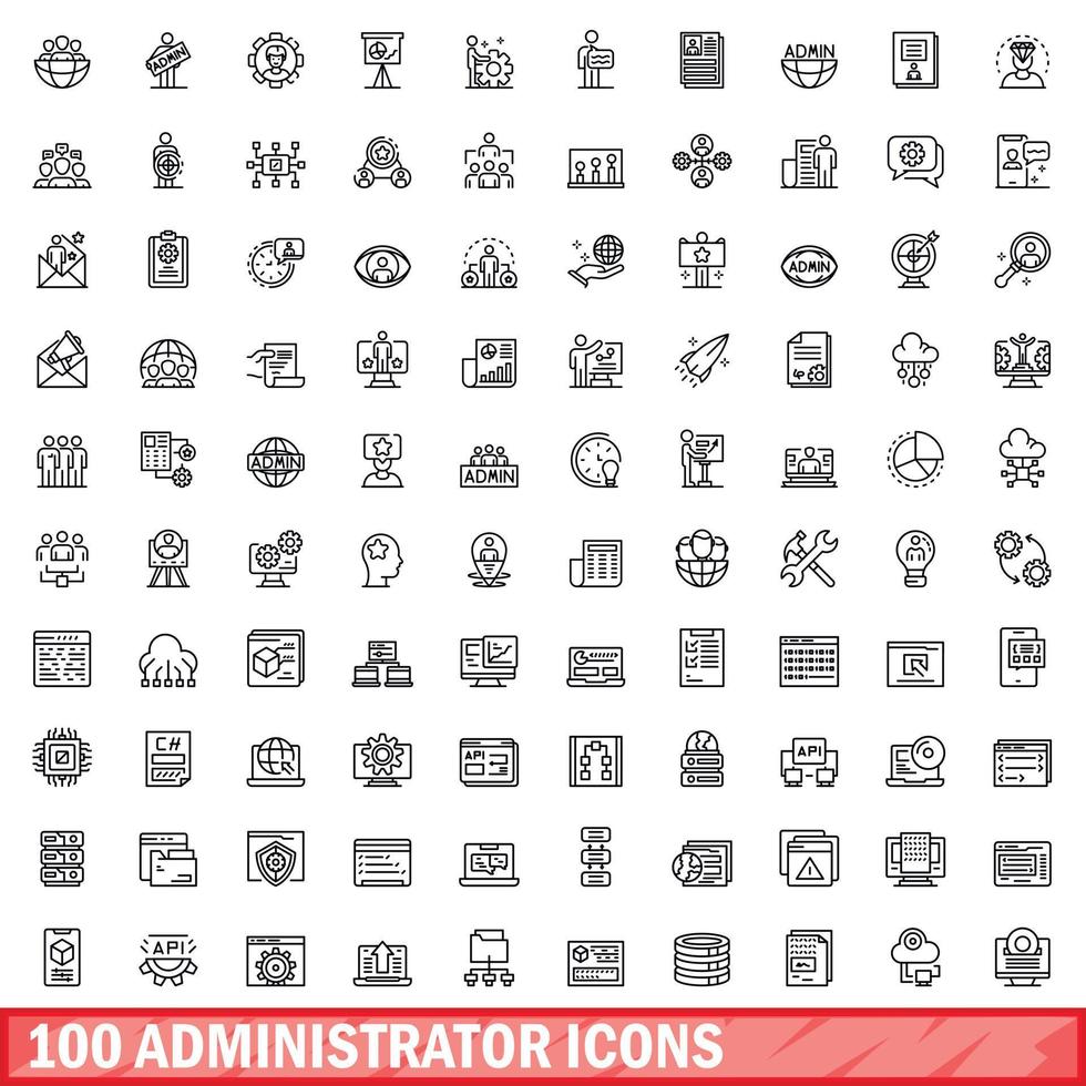 100 administrator icons set, outline style vector