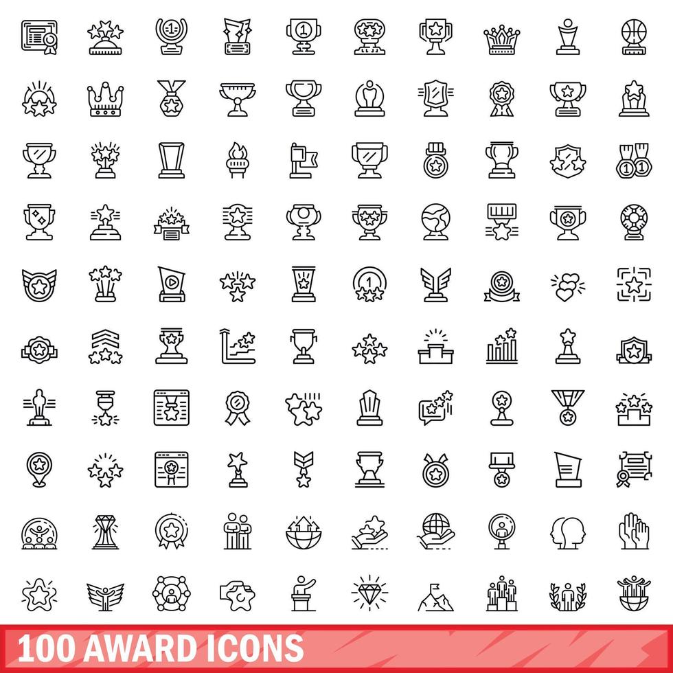 100 iconos de premios establecidos, estilo de esquema vector