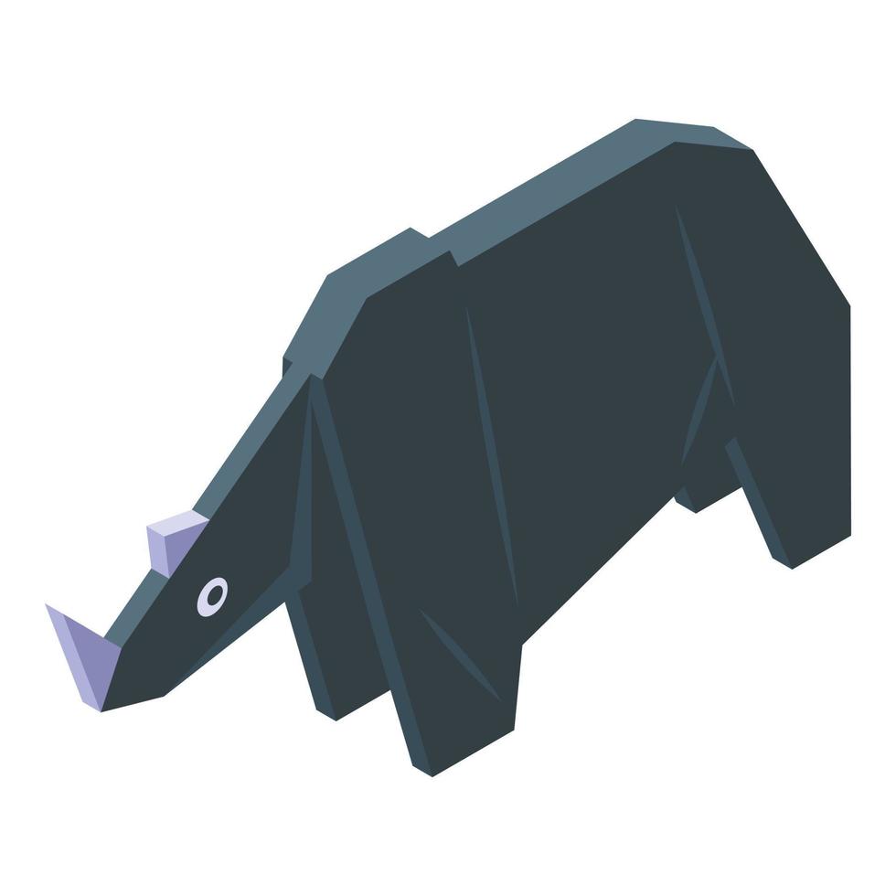 Rhino origami icon isometric vector. Paper animal vector