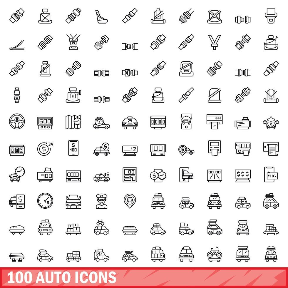 100 iconos automáticos establecidos, estilo de esquema vector