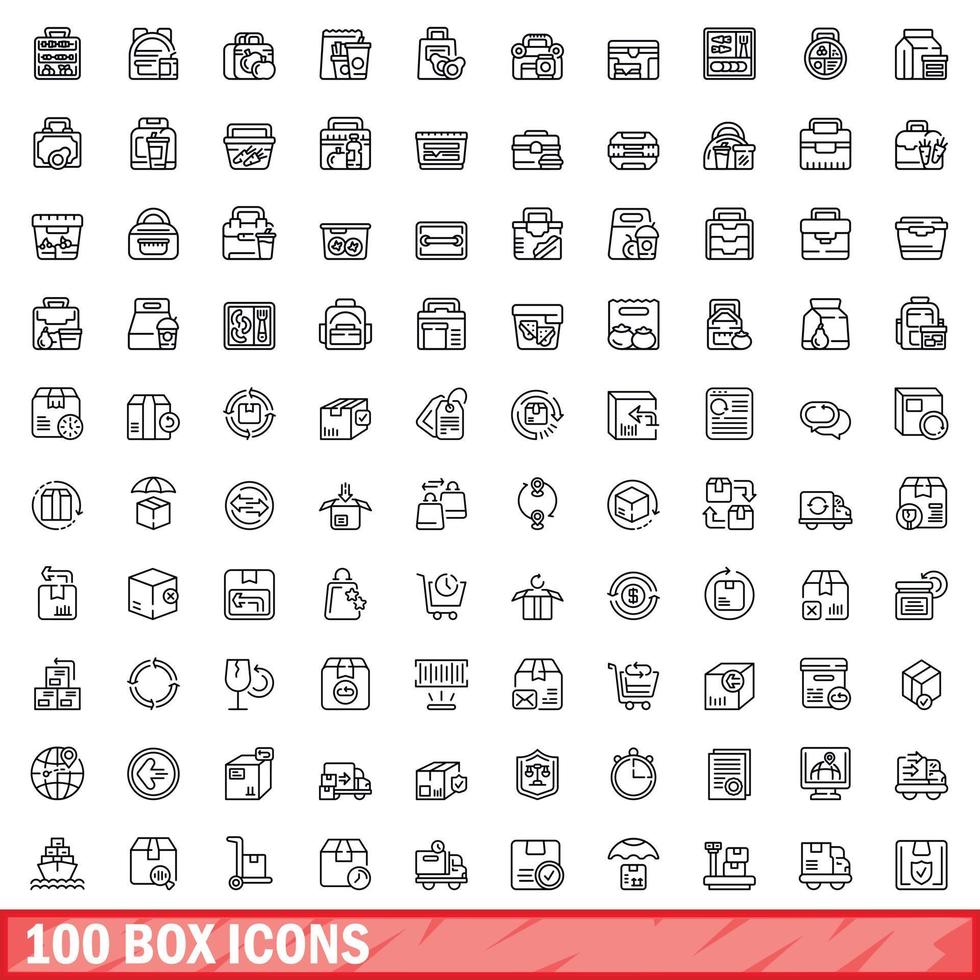 100 box icons set, outline style vector