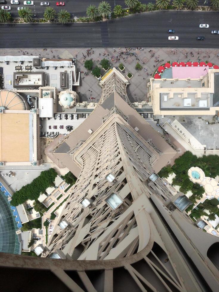 Las Vegas, Nevada - May 24, 2014 -  Aerial view of Paris, Las Vegas, a luxury resort and casino on Las Vegas Strip. The hotel has Paris theme including Eiffel Tower and the Louvre. photo