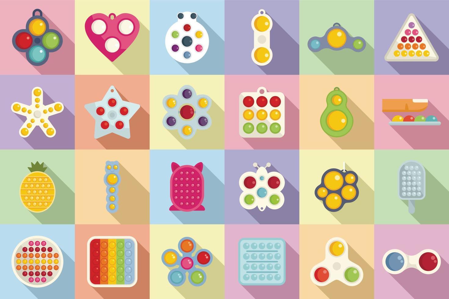 Antistress toy icons set flat vector. Dimple sensory vector