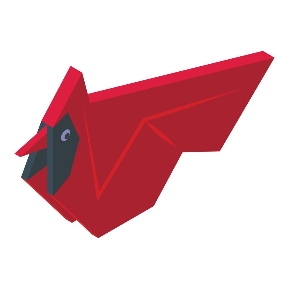 Red origami bird icon isometric vector. Animal paper vector