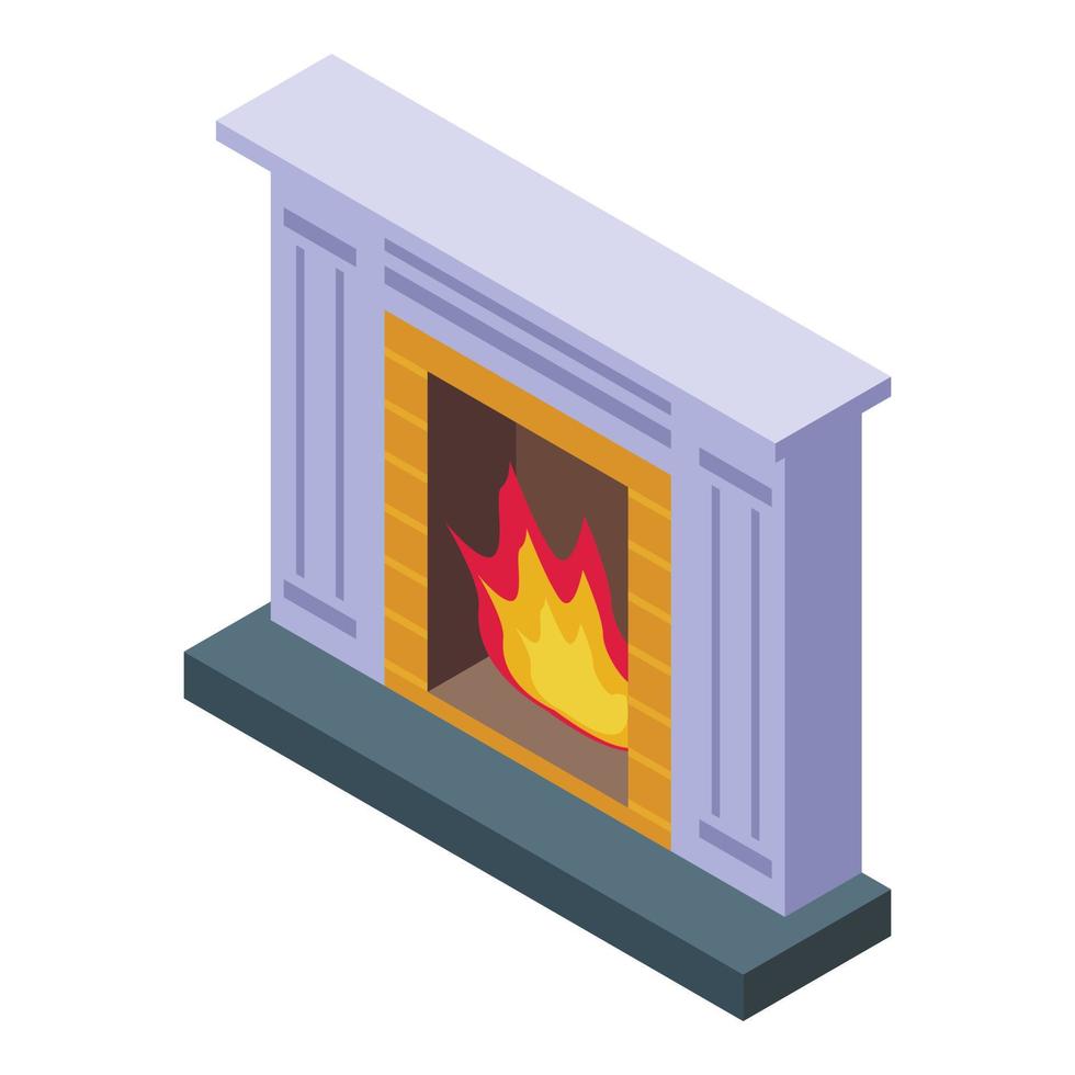 vector isométrico del icono del horno de la habitación. flama de fuego