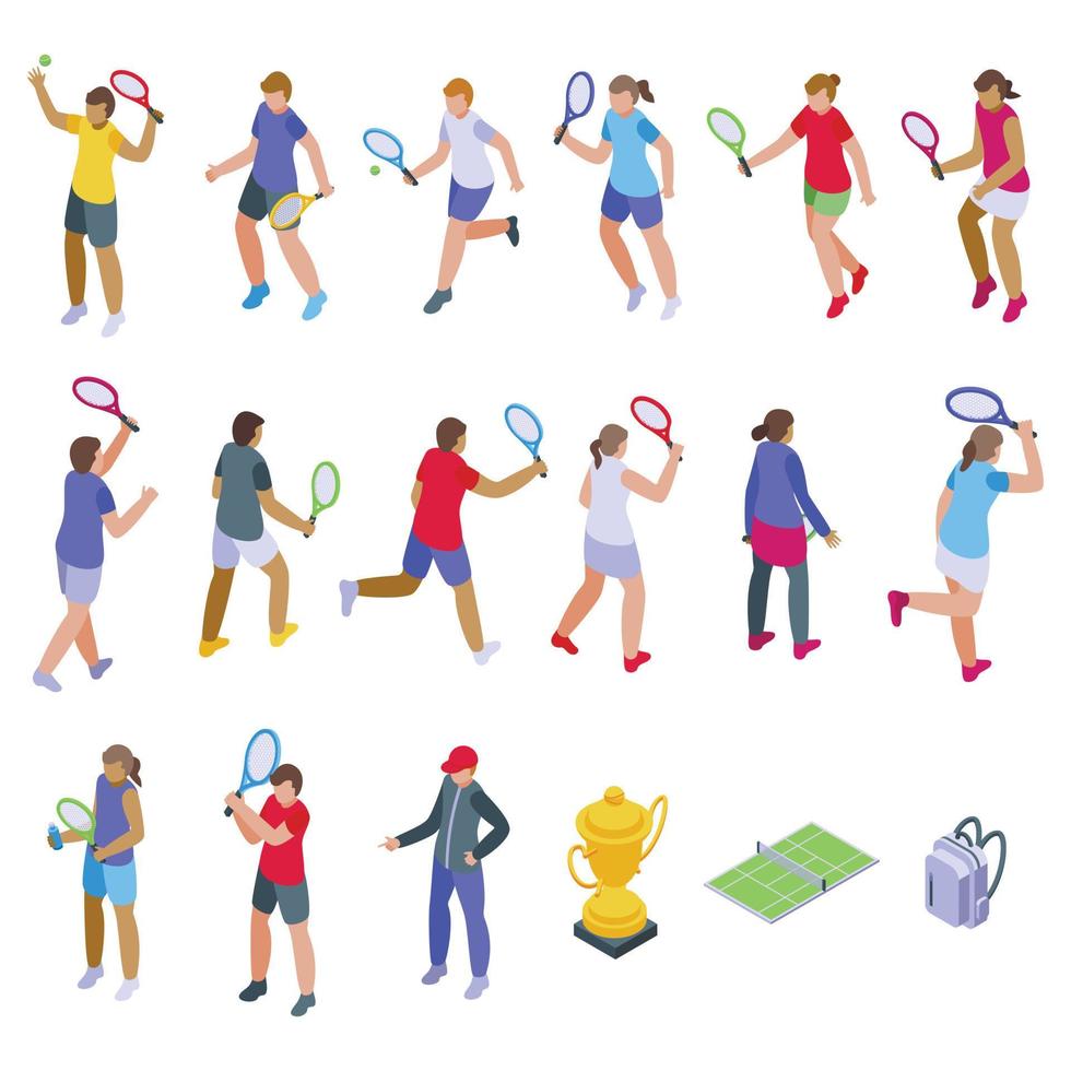 Tennis player icons set isometric vector. Coach man vector