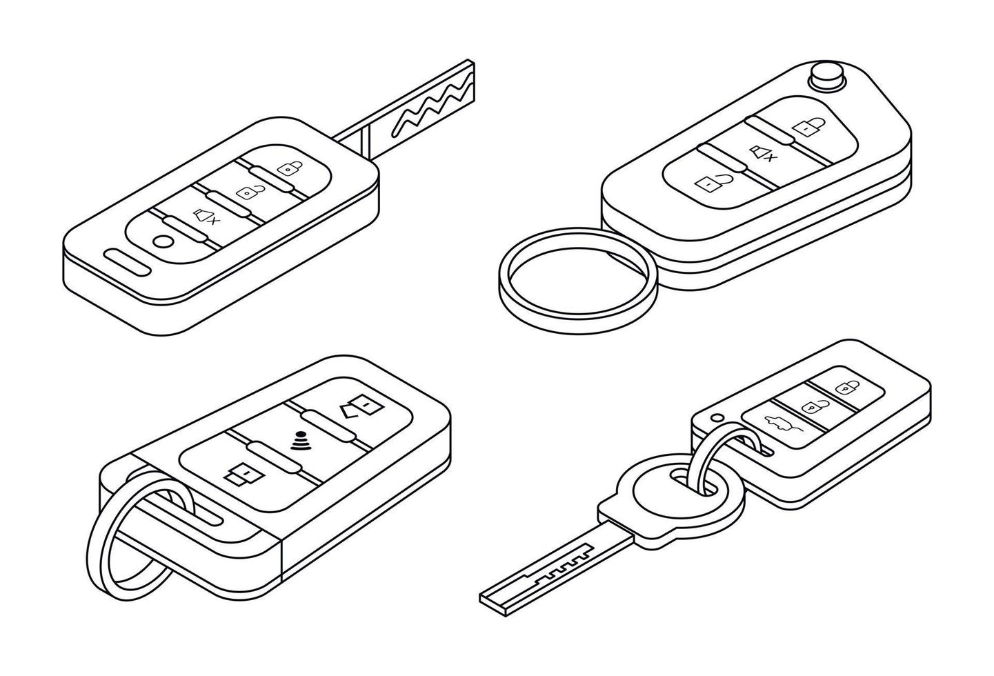 Car alarm system icons set vector outline